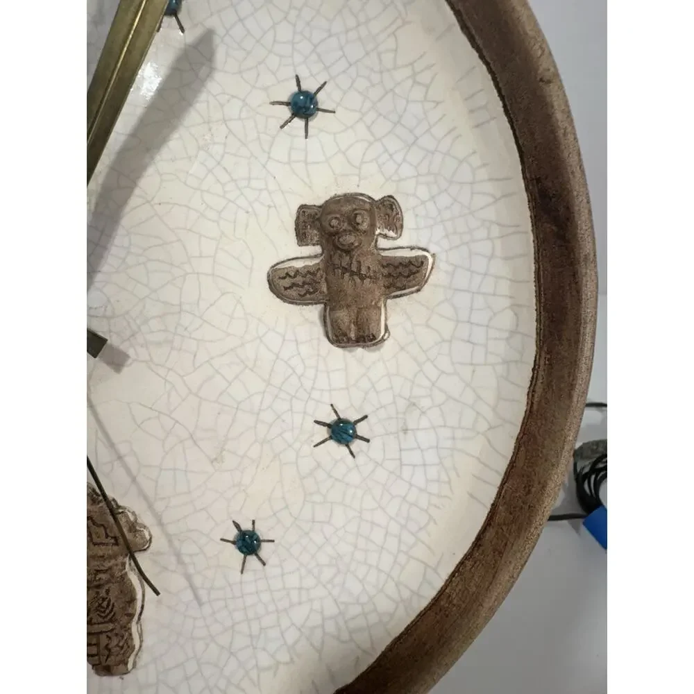 Vintage Signed Gatti Ceramic Native American Tribal Inspired Electric Wall Clock